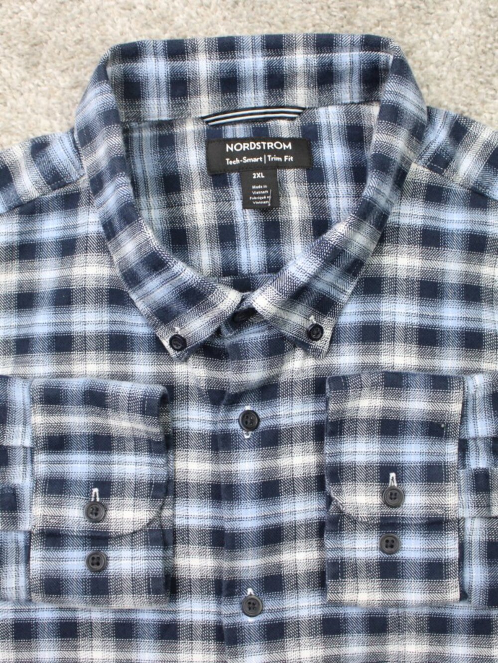 Nordstrom Tech-Smart Shirt Mens 2XL XXL Blue Trim Fit Cotton/Poly Stretch L/S